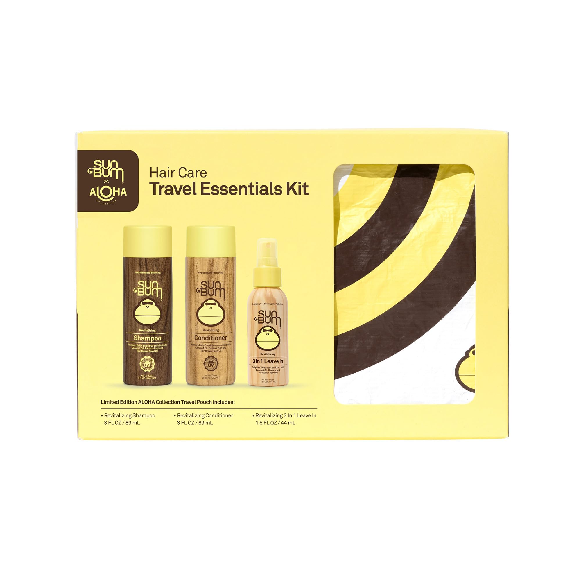 Sun Bum Hair Care Travel Essentials Kit for Revitalizing Hair | Includes Revitalizing Shampoo, Conditioner, and 3-in-1 L
