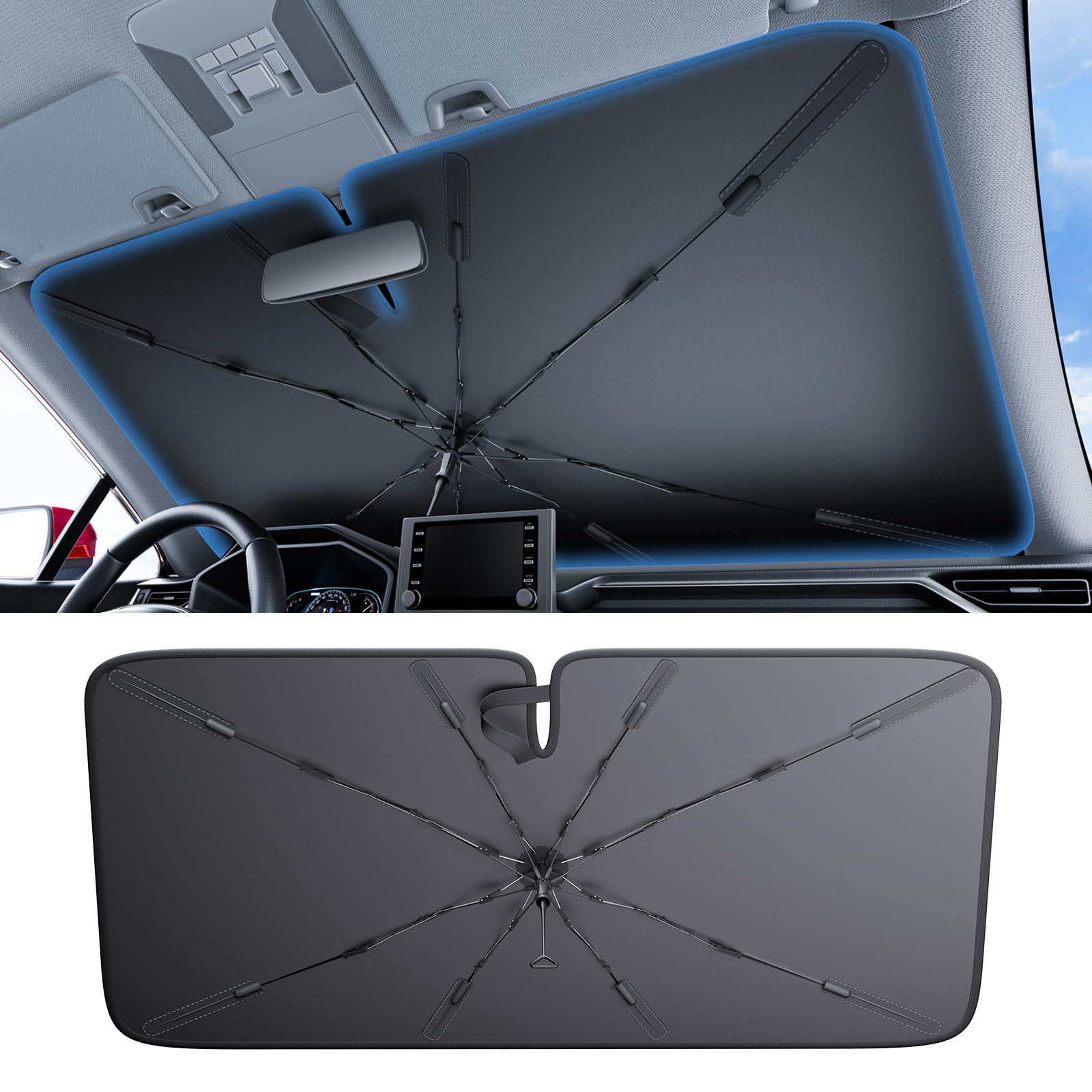 2025 Ice-Shield Car Windshield Sun Shade - 100% Sun Block, 4th-Gen Cooling Tech, Universal Fit for Compact Sedans & SUVs