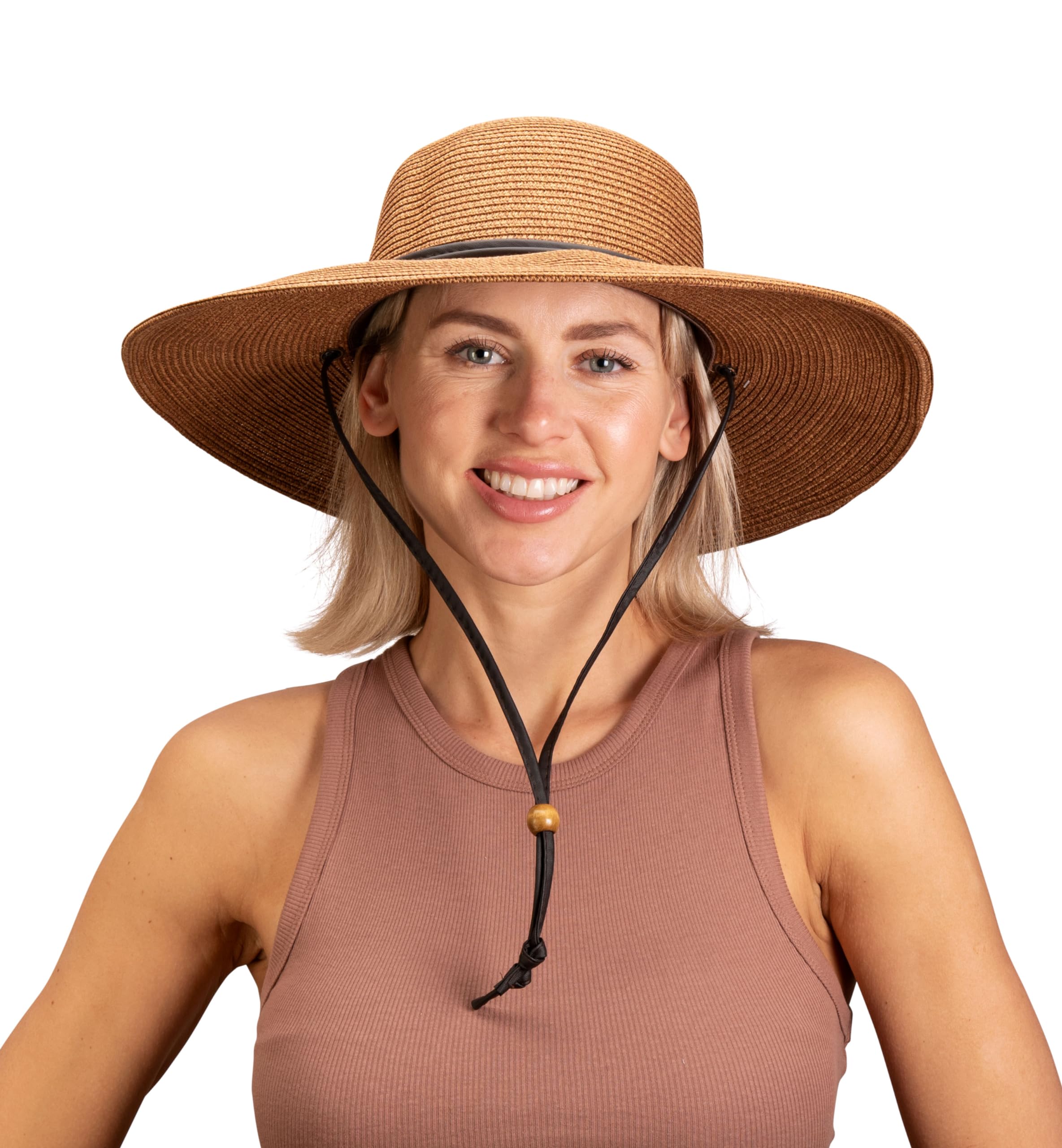 Sloggers Women's Wide Brim Braided Sun Hat with Wind Lanyard - UPF 50+ Maximum Sun Protection for Outdoor Activities - W